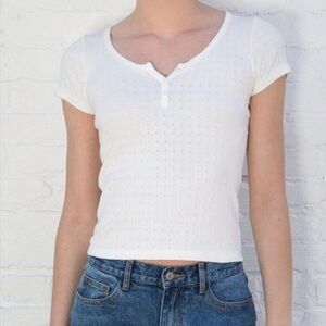 Brandy Melville white Zelly 3 button pointelle top. Size S NWT